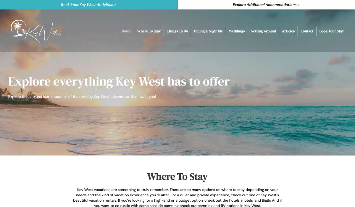 travel site web design