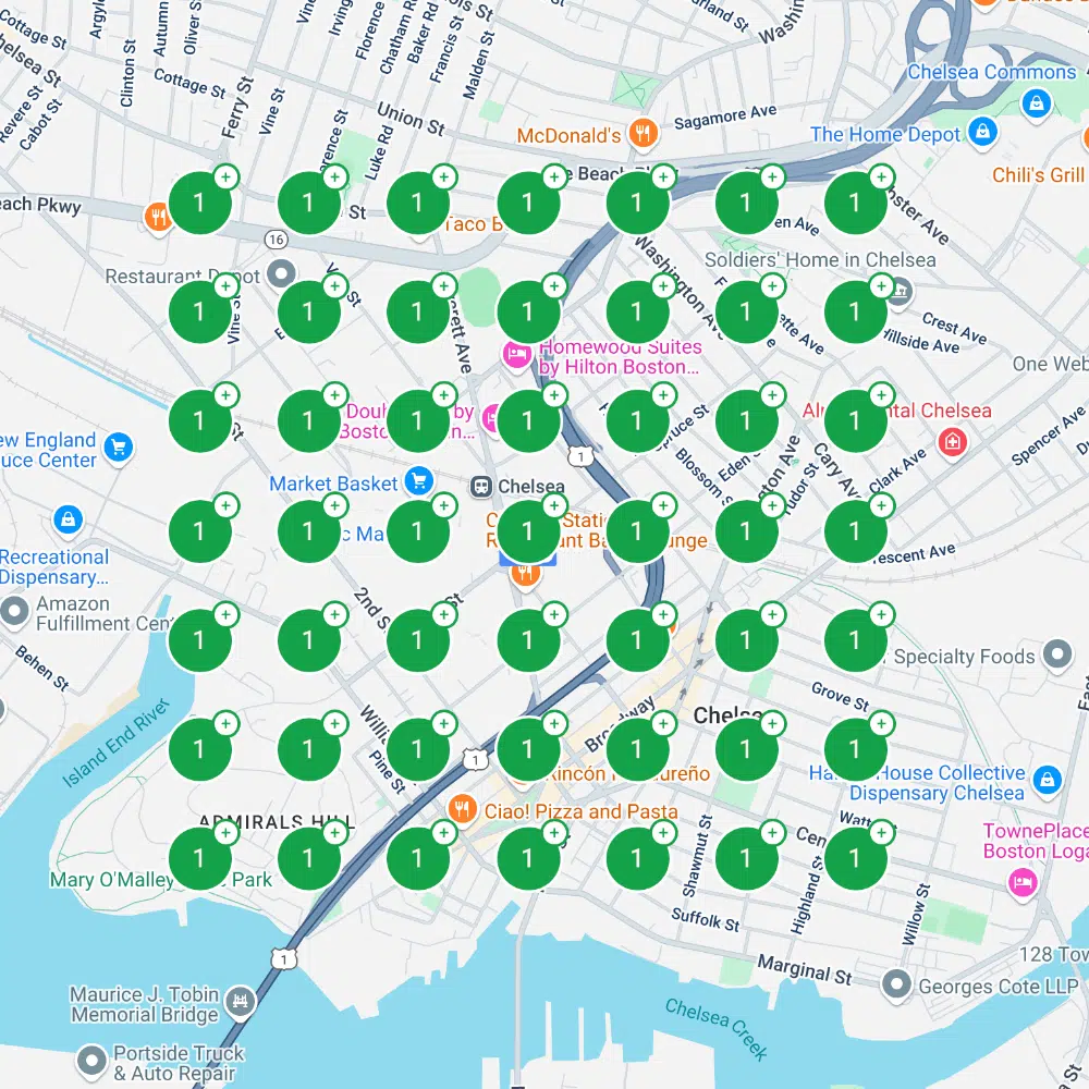 Google Maps heatmap grid boston law firm