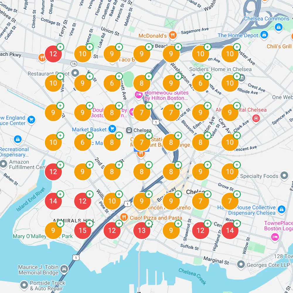 Google Maps heatmap, before boston law firm